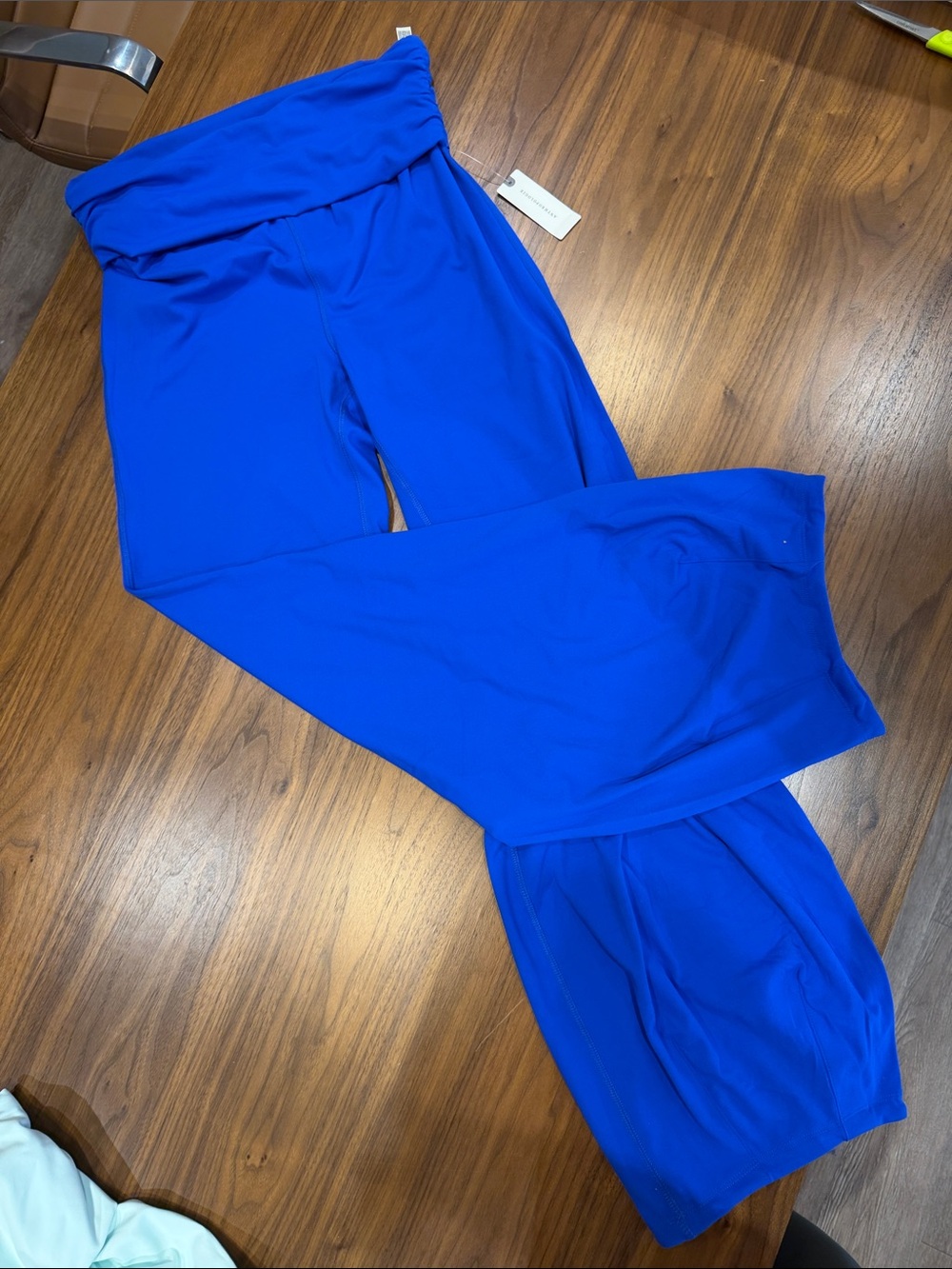Daily Practice Fold-Over Waist Wide-Leg Pants in Cobalt Blue